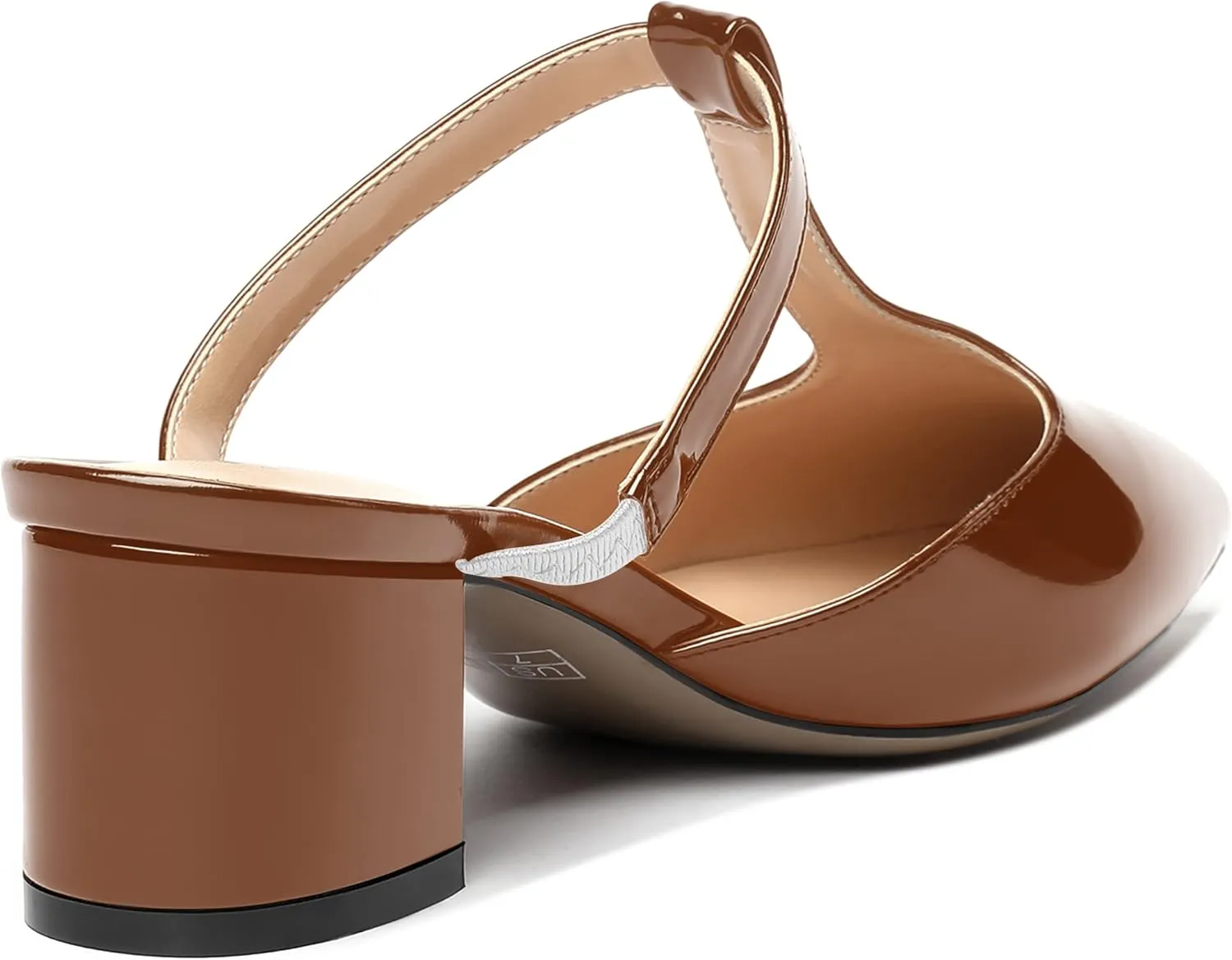 SHOWFOREST Women's Patent Casual Dating T Strap Mules Pointed Toe Chunky Low Heel Pumps Heeled Slide Sandals 2 Inch