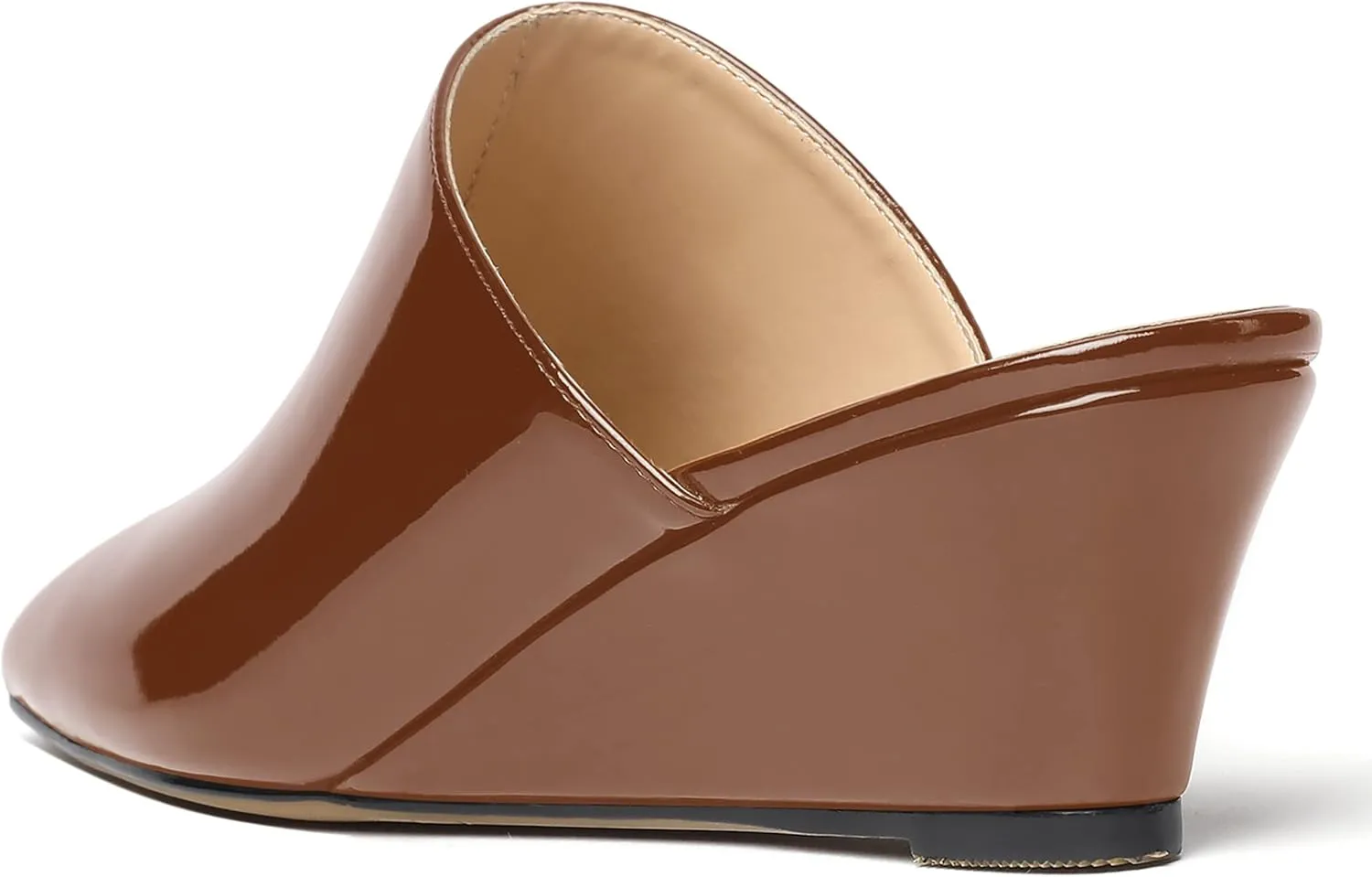 SHOWFOREST Women's Square Toe Evening Dress Slide Casual Patent Wedge Low Heel Mules Shoes 2 Inch