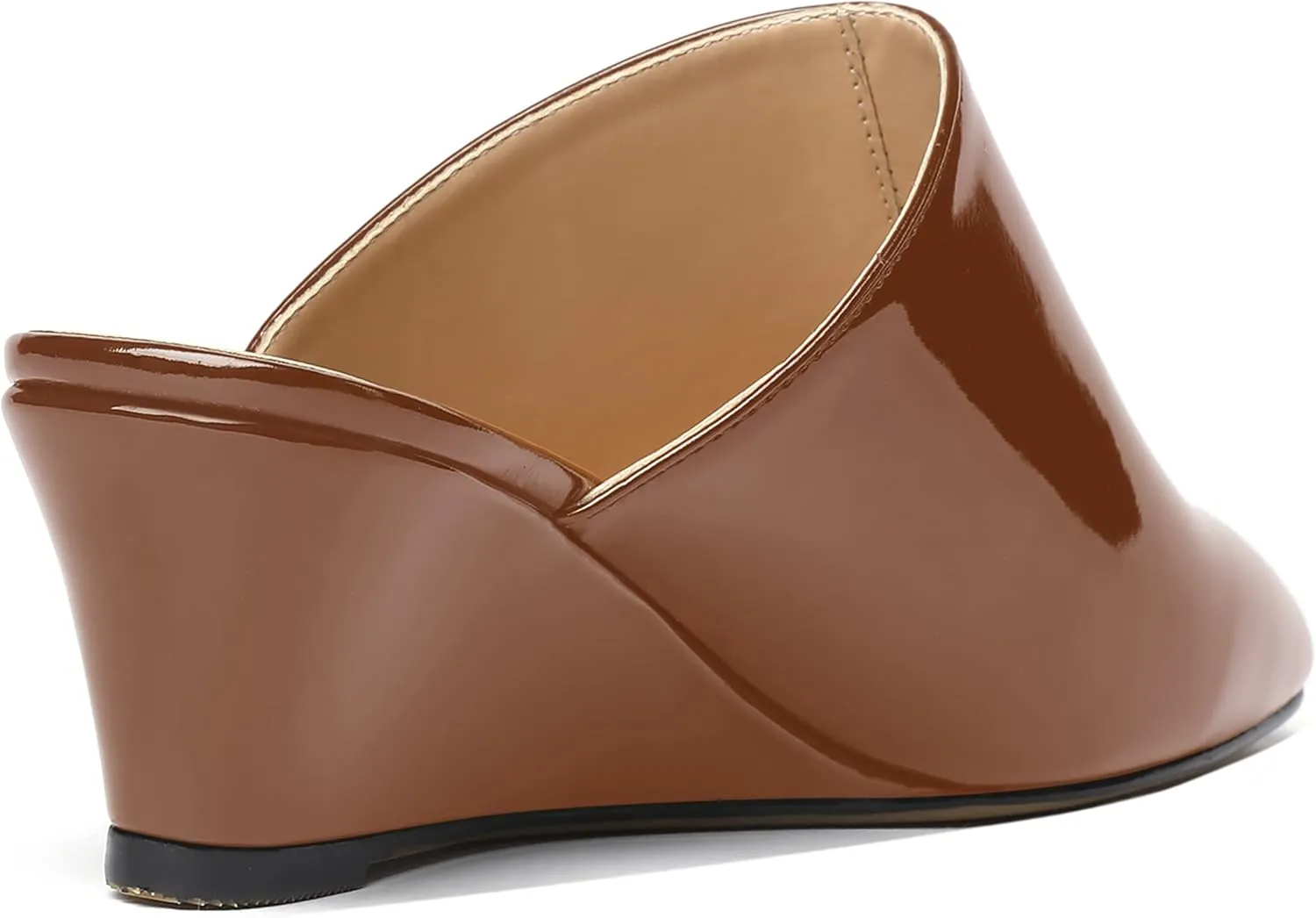 SHOWFOREST Women's Square Toe Evening Dress Slide Casual Patent Wedge Low Heel Mules Shoes 2 Inch