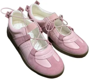 Sneakerina Cute Ballet Sneakers for Women Lace Up Mary Janes Flat Breathable Leather No Slip Chunky Sole Round Toes Lightweight Dress Shoes Slip on Y2K Preppy Back to School Gifts for Girls Teens