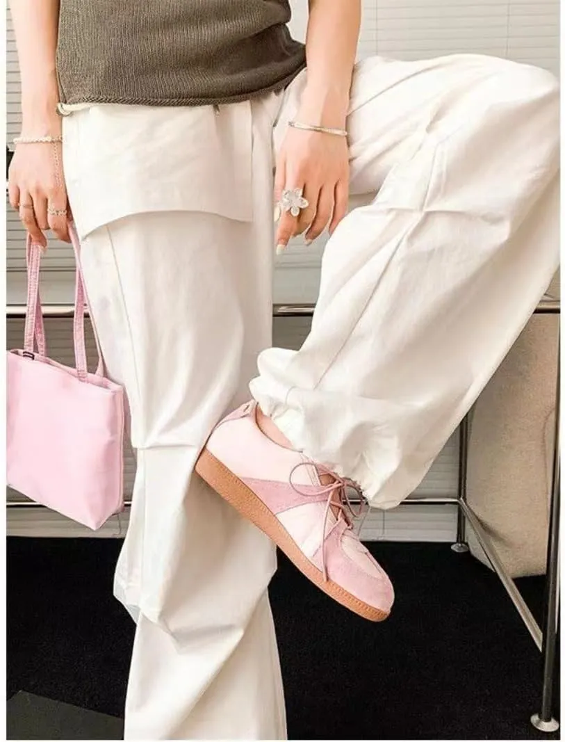 Sneakerina Cute Ballet Sneakers for Women Lace Up Mary Janes Flat Breathable Leather No Slip Chunky Sole Round Toes Lightweight Dress Shoes Slip on Y2K Preppy Back to School Gifts for Girls Teens
