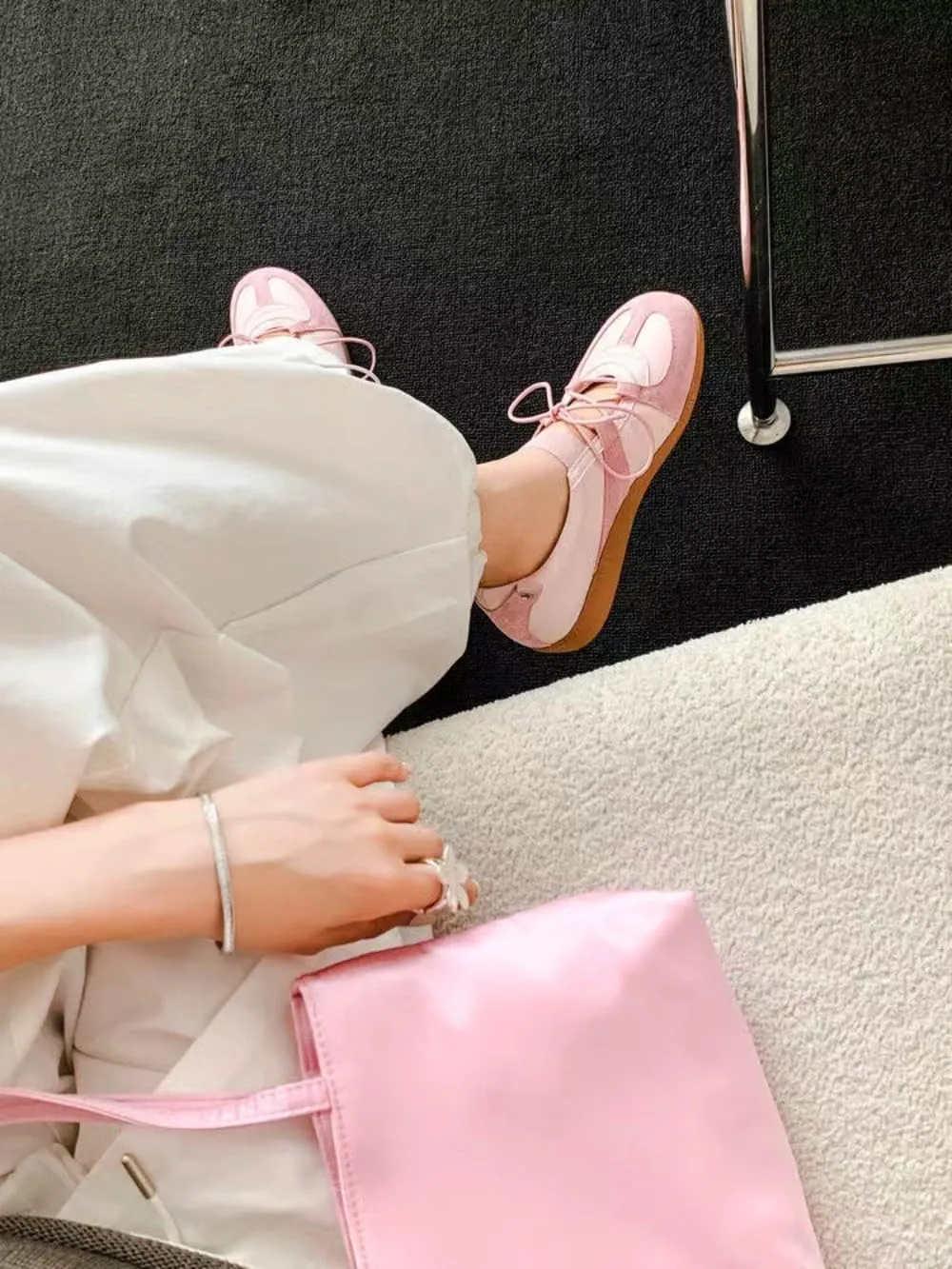 Sneakerina Cute Ballet Sneakers for Women Lace Up Mary Janes Flat Breathable Leather No Slip Chunky Sole Round Toes Lightweight Dress Shoes Slip on Y2K Preppy Back to School Gifts for Girls Teens