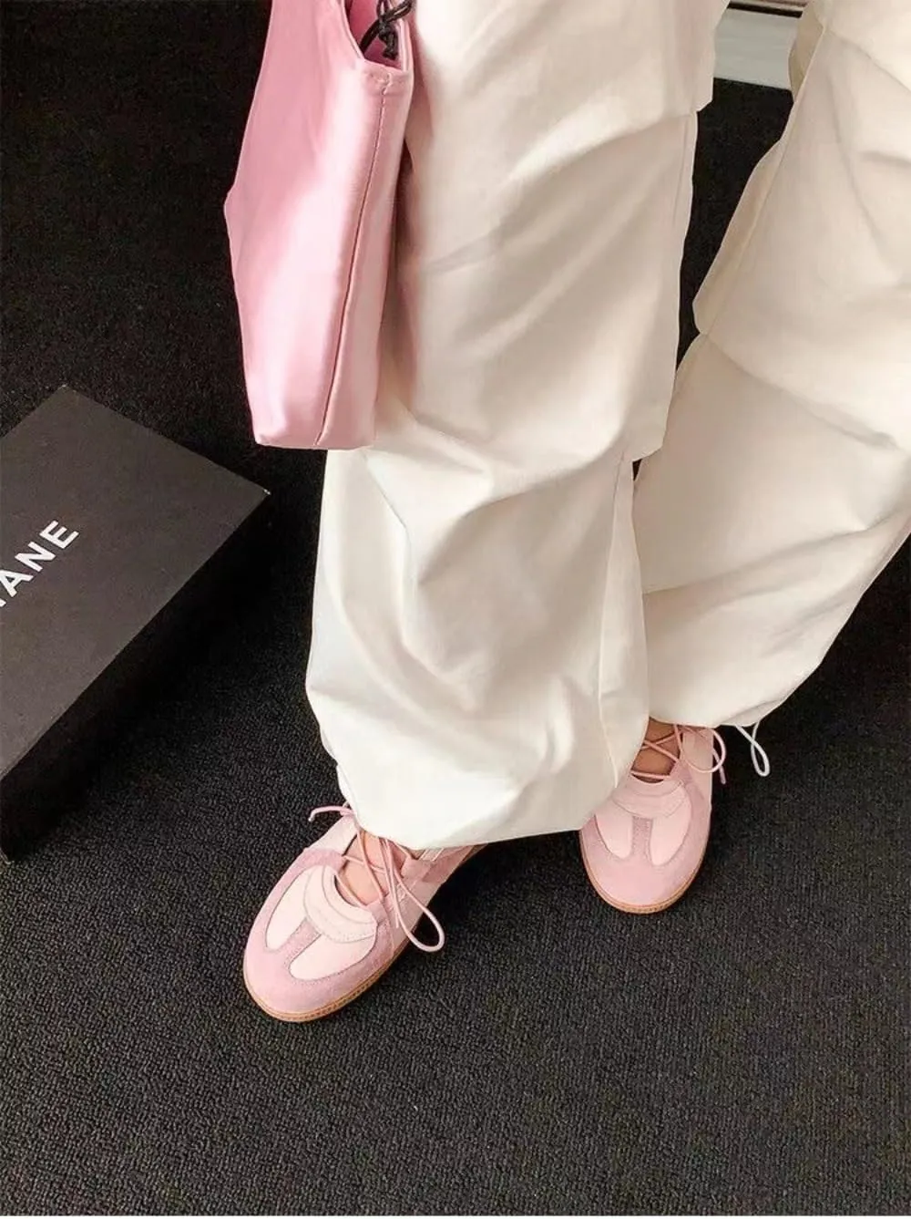 Sneakerina Cute Ballet Sneakers for Women Lace Up Mary Janes Flat Breathable Leather No Slip Chunky Sole Round Toes Lightweight Dress Shoes Slip on Y2K Preppy Back to School Gifts for Girls Teens