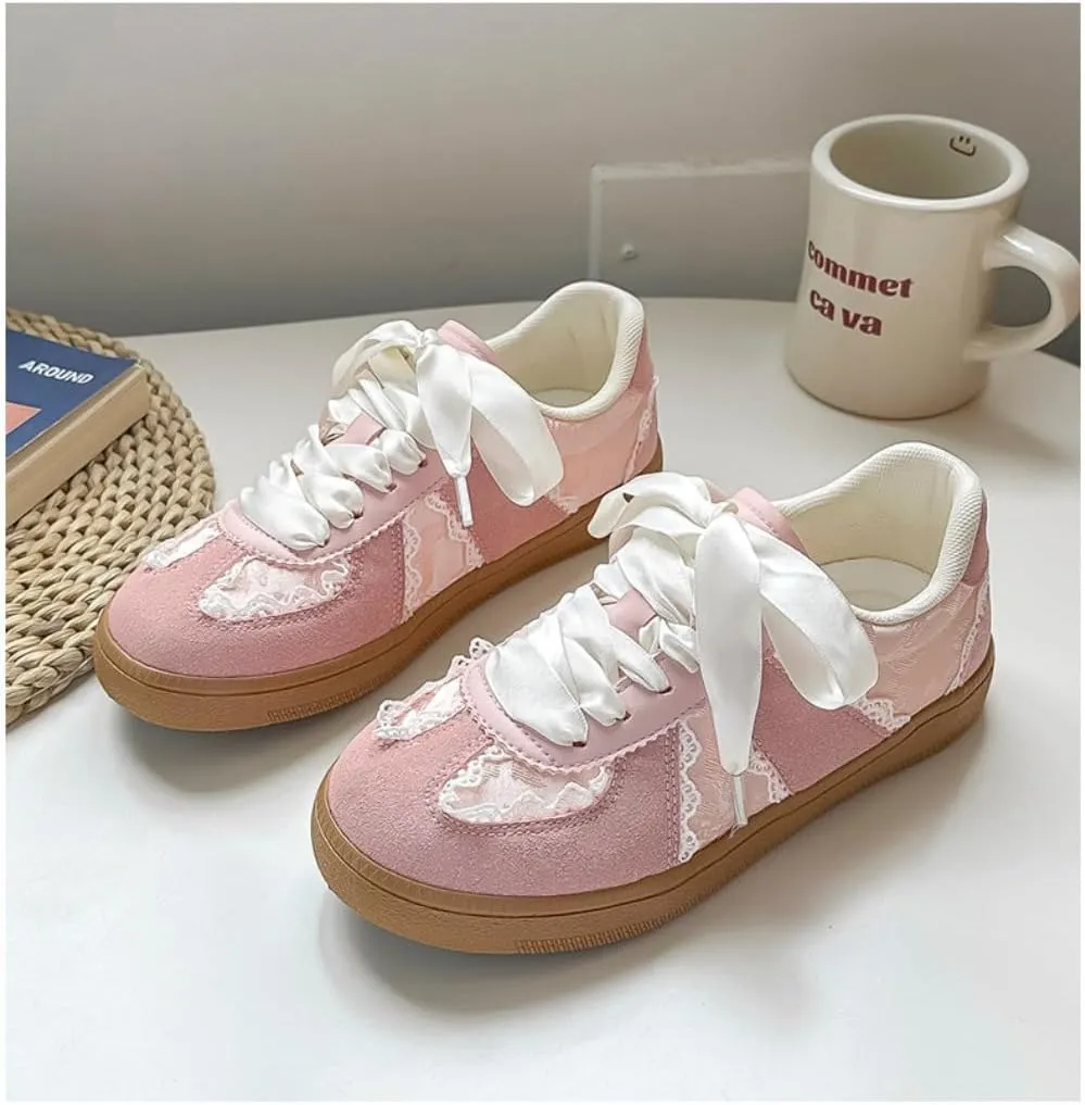 Sneakerina Dressy Ballet Sneakers Women Girls Cute Y2K Retro Leather Round Toes Slip on Non-Slip Chunky Sole Lace-up Platform Tennis Sneakers Preppy Back to School Gifts Daughter Granddaughter