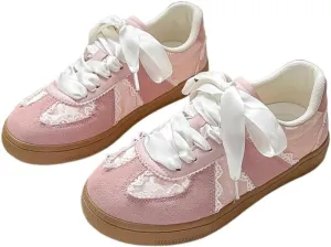 Sneakerina Dressy Ballet Sneakers Women Girls Cute Y2K Retro Leather Round Toes Slip on Non-Slip Chunky Sole Lace-up Platform Tennis Sneakers Preppy Back to School Gifts Daughter Granddaughter