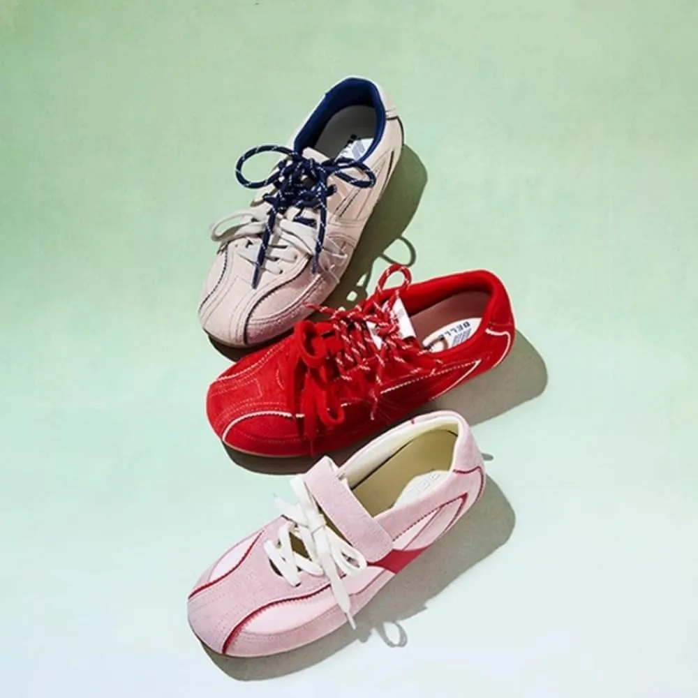 Sneakerina Round Toes Ballet Sneakers Women Girls Cute Y2K Retro Lace-up Breathable Dress Shoes Non-Slip Chunky Sole Leather Platform Sneakers Preppy Back to School Gifts Daughter Granddaughter