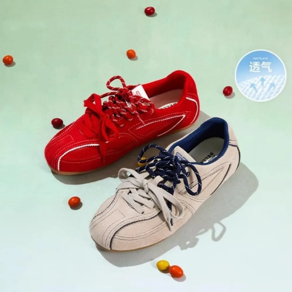 Sneakerina Round Toes Ballet Sneakers Women Girls Cute Y2K Retro Lace-up Breathable Dress Shoes Non-Slip Chunky Sole Leather Platform Sneakers Preppy Back to School Gifts Daughter Granddaughter