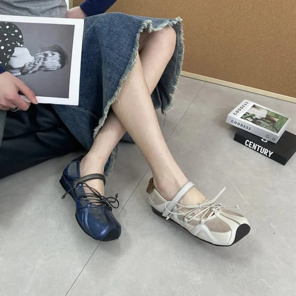 Sneakerina Satin Ballet Sneakers for Women Cute Lace Up Ballerina Sneakers Flat No Slip Square Toes Mary Janes Lightweight Breathable Dress Shoes Slip on Preppy Back to School Gifts for Girls Teens