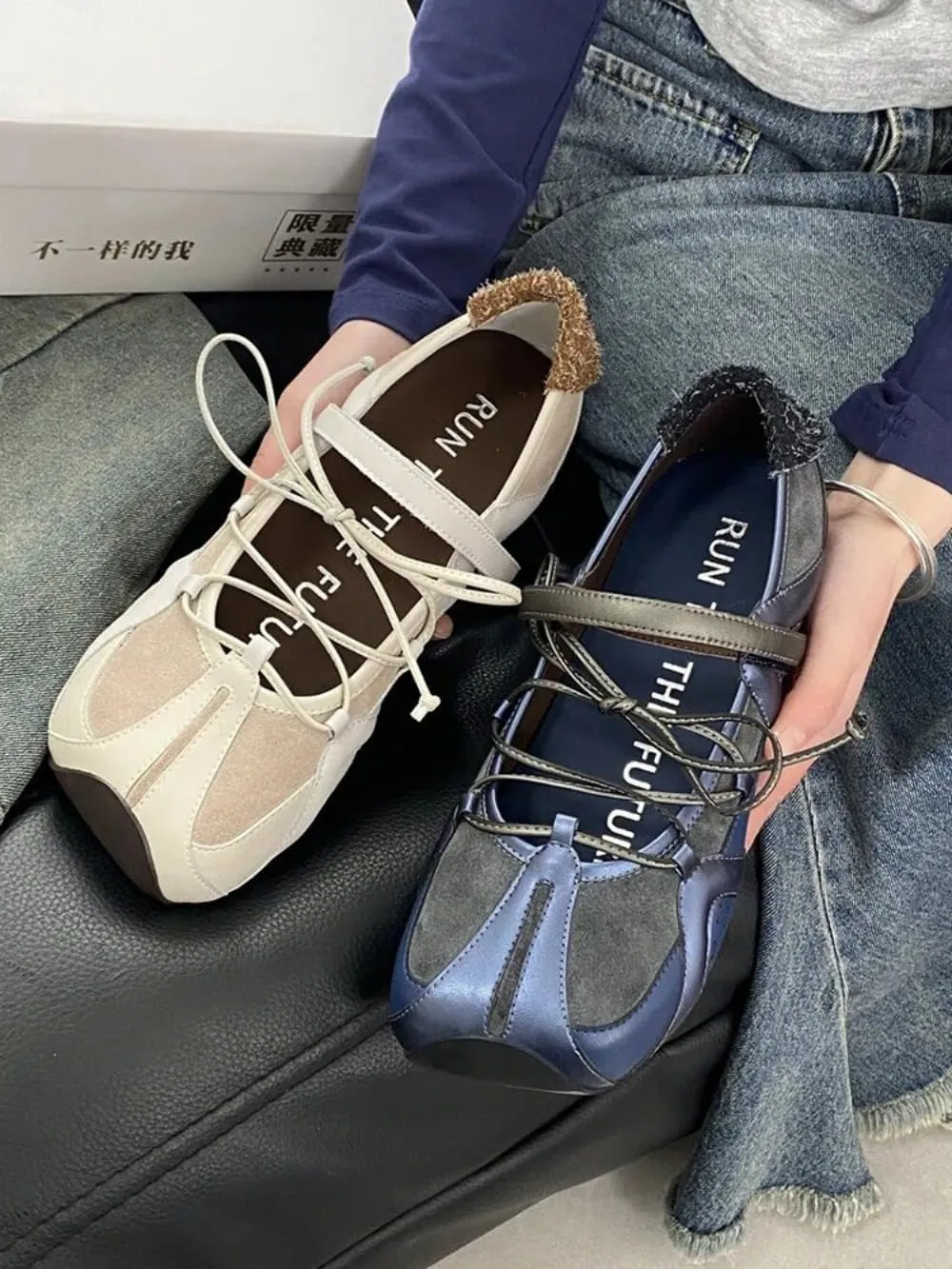 Sneakerina Satin Ballet Sneakers for Women Cute Lace Up Ballerina Sneakers Flat No Slip Square Toes Mary Janes Lightweight Breathable Dress Shoes Slip on Preppy Back to School Gifts for Girls Teens