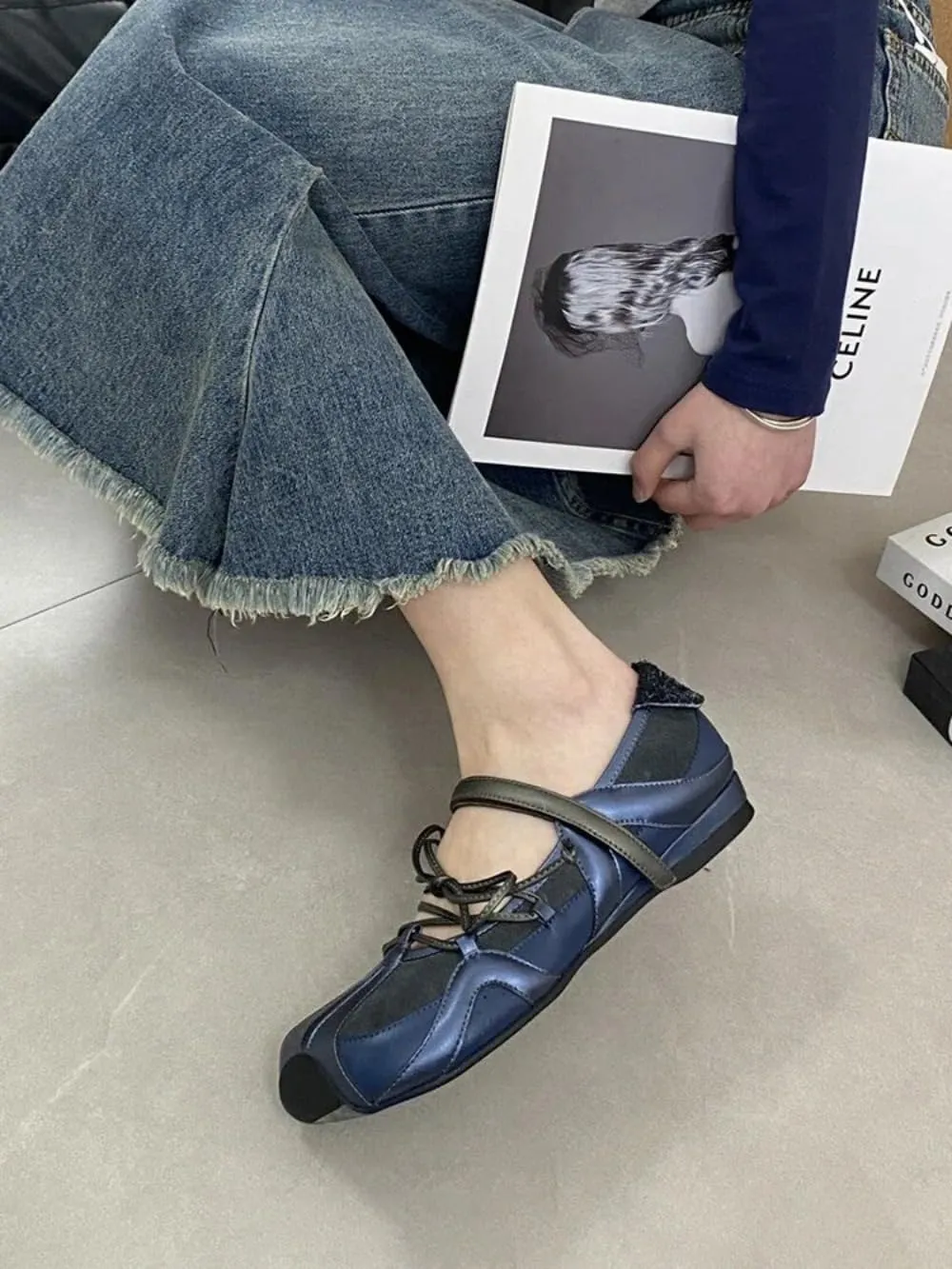 Sneakerina Satin Ballet Sneakers for Women Cute Lace Up Ballerina Sneakers Flat No Slip Square Toes Mary Janes Lightweight Breathable Dress Shoes Slip on Preppy Back to School Gifts for Girls Teens