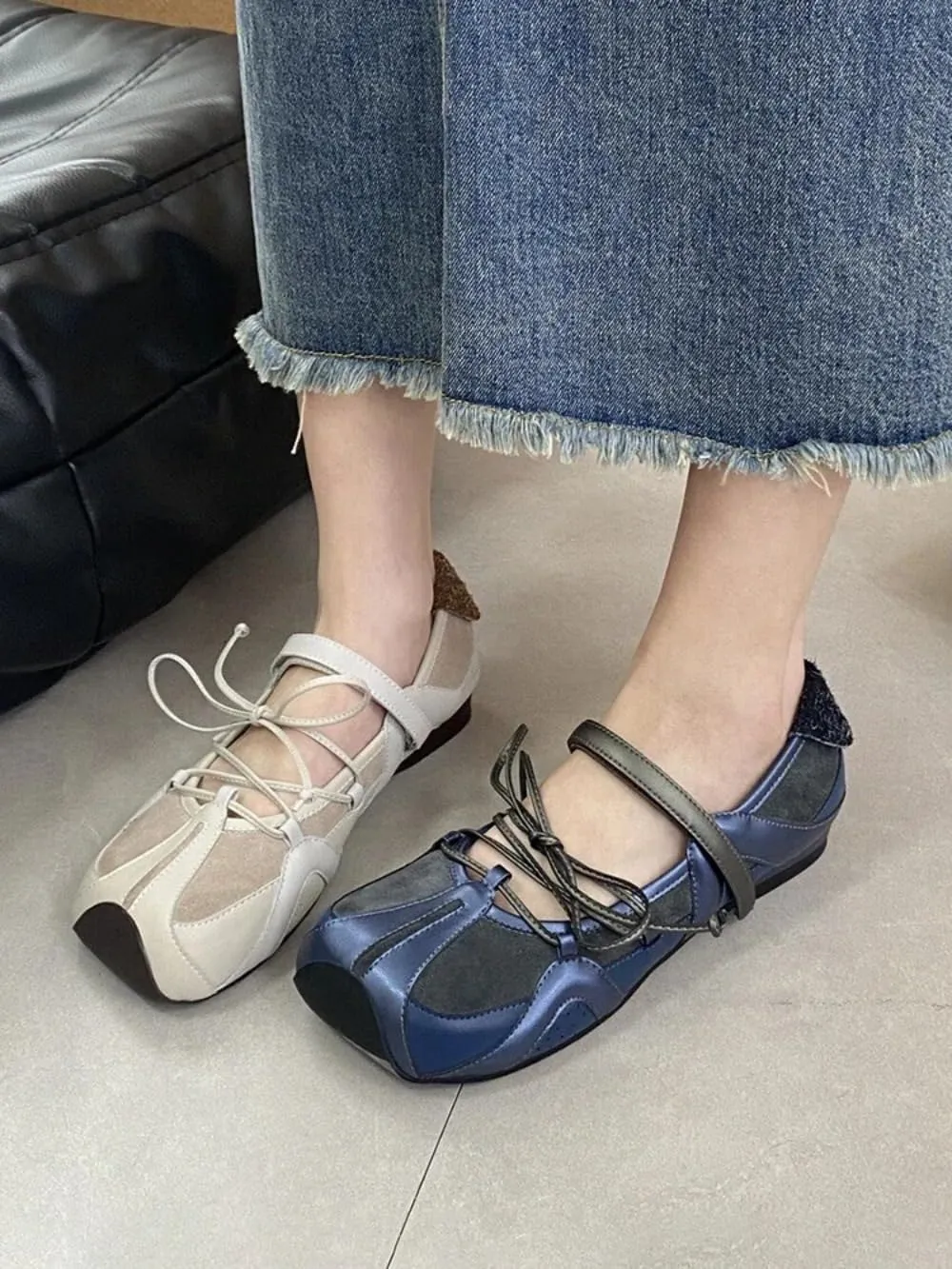 Sneakerina Satin Ballet Sneakers for Women Cute Lace Up Ballerina Sneakers Flat No Slip Square Toes Mary Janes Lightweight Breathable Dress Shoes Slip on Preppy Back to School Gifts for Girls Teens