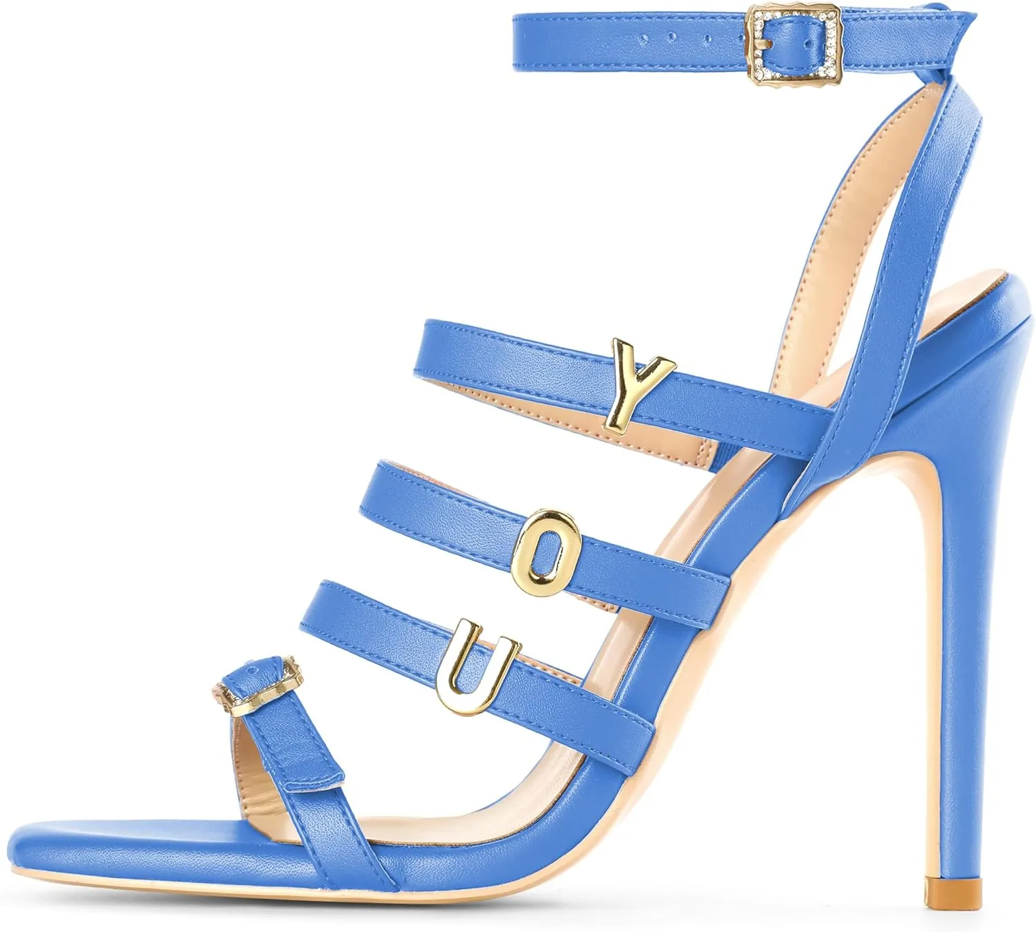 Soireelady Womens High Heel Sandals, Ankle Strap Open Toe Heels, Square Toe Stiletto Strappy Heeled Sandals 4 Inch Prom Party