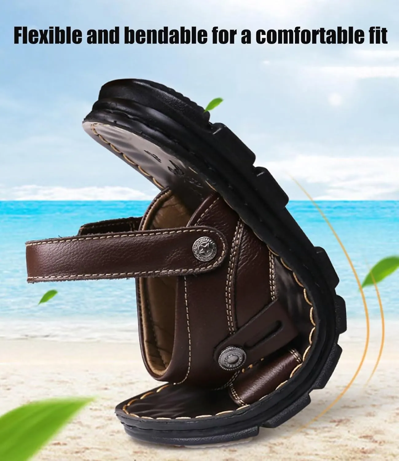 Sports Sandals Mens Leather Slippers Outdoor Beach Shoes Summer Sandals for Hiking Trekking Breathable Slippers