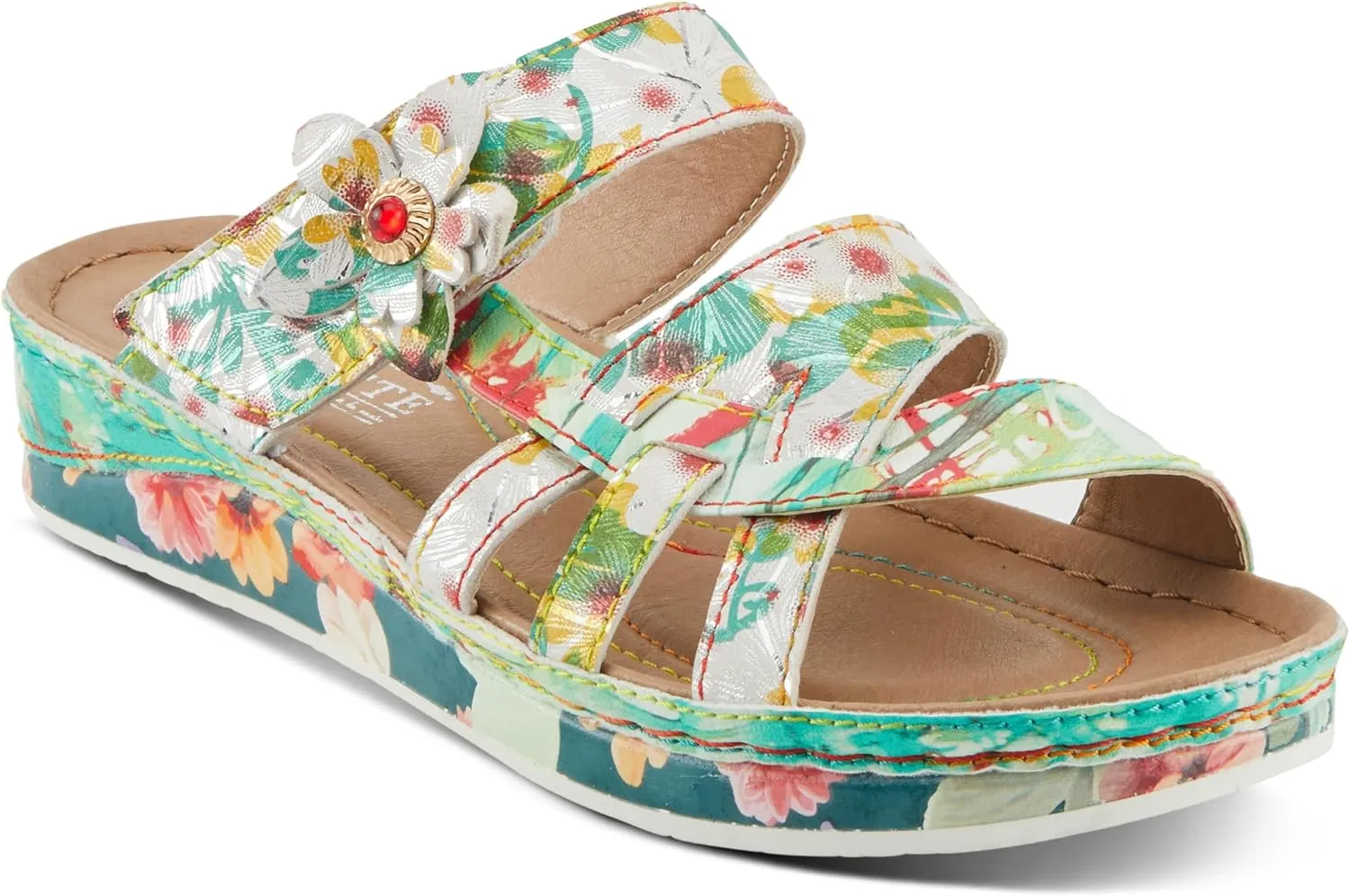 Spring Step L'Artiste Women's CAIMANALA Floral Slide Sandals with Adjustable Closure