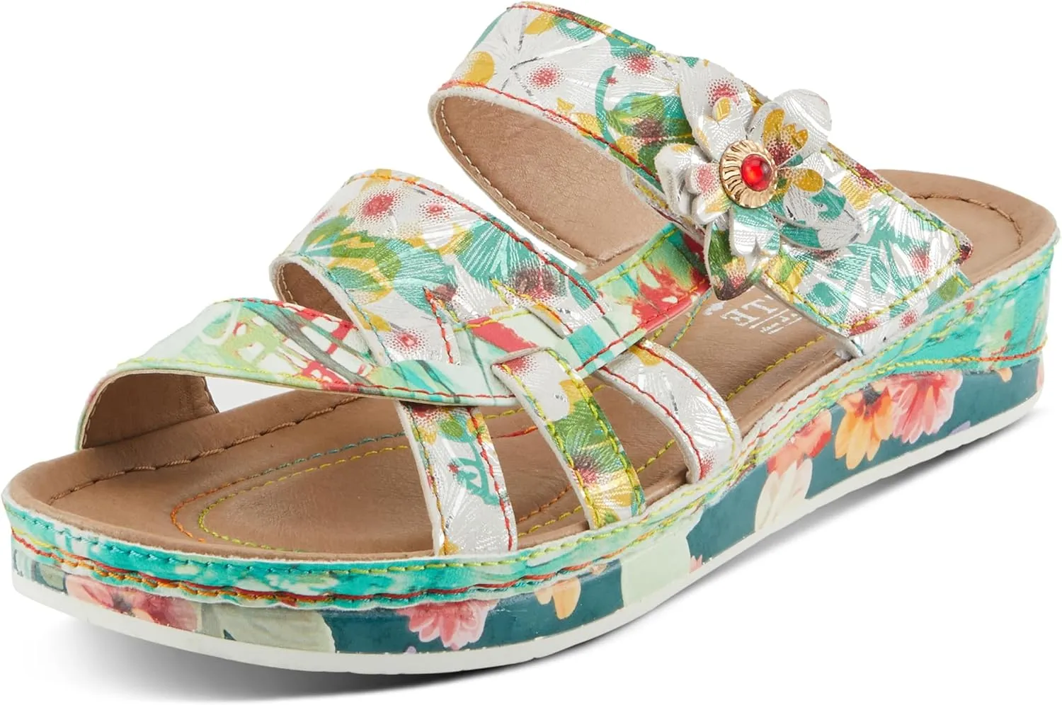 Spring Step L'Artiste Women's CAIMANALA Floral Slide Sandals with Adjustable Closure