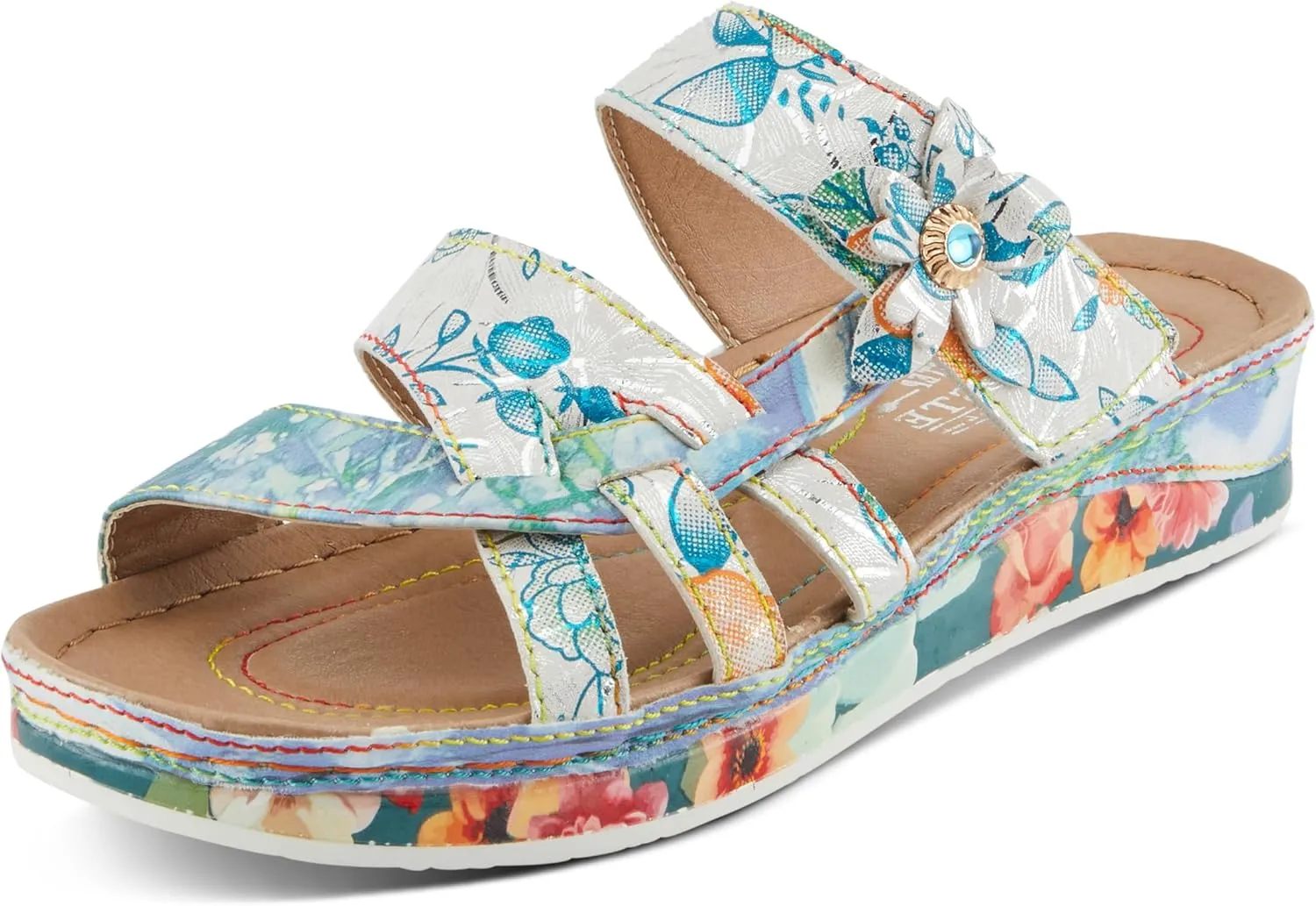 Spring Step L'Artiste Women's CAIMANALA Floral Slide Sandals with Adjustable Closure