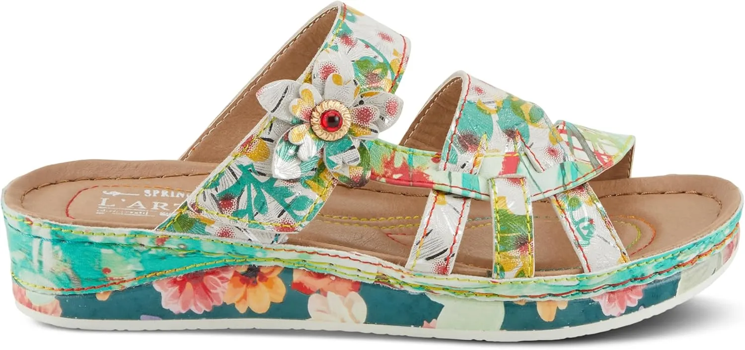 Spring Step L'Artiste Women's CAIMANALA Floral Slide Sandals with Adjustable Closure