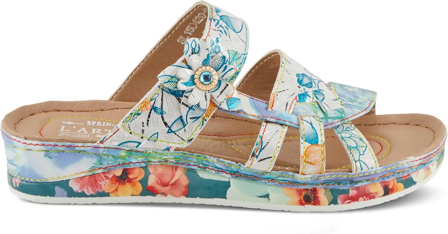 Spring Step L'Artiste Women's CAIMANALA Floral Slide Sandals with Adjustable Closure