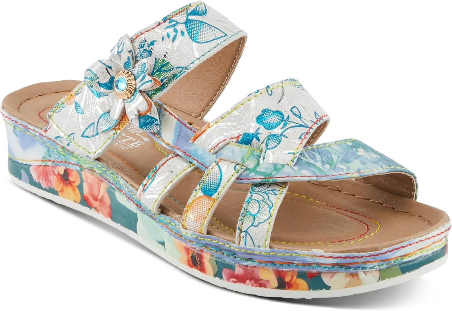 Spring Step L'Artiste Women's CAIMANALA Floral Slide Sandals with Adjustable Closure