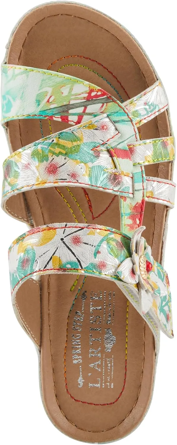 Spring Step L'Artiste Women's CAIMANALA Floral Slide Sandals with Adjustable Closure