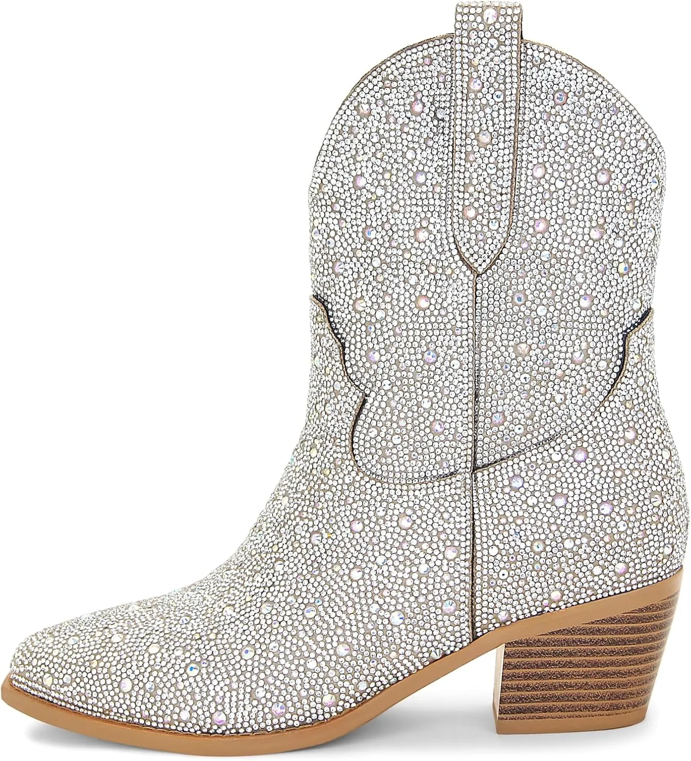 STALOV Short Cowgirl Boots for Women Embroidered Cowboy Ankle Boots,Pointed Toe Low Chunky Heel Pull On Western Stitched Boots