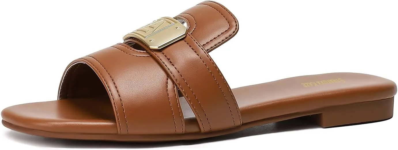 Stratuxx Kaze Women's Dressy Sandals Slip on Flat Summer Shoes Open Toe Slide Sandals for Women Size 5-11