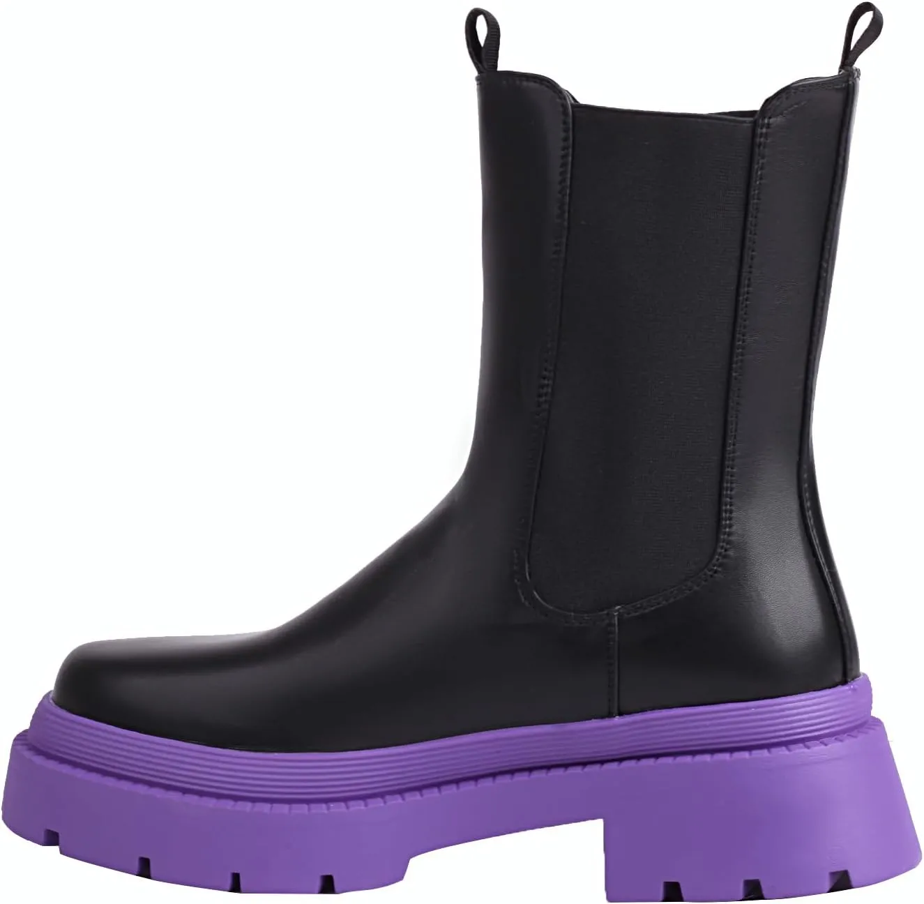 sun gurg Women's Chelsea Ankle Boots Mid-Calf Low Heel Platform Chunky Pull on Booties