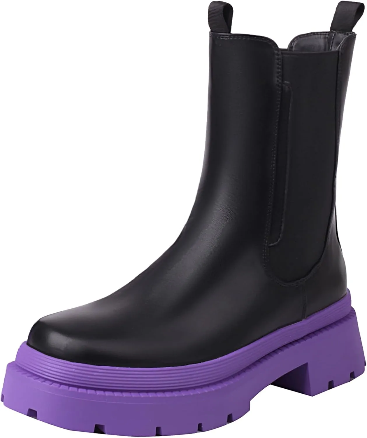 sun gurg Women's Chelsea Ankle Boots Mid-Calf Low Heel Platform Chunky Pull on Booties