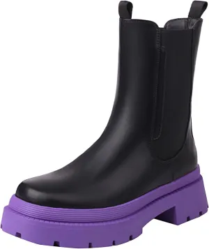 sun gurg Women's Chelsea Ankle Boots Mid-Calf Low Heel Platform Chunky Pull on Booties