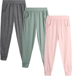Sweet Hearts Girls Sweatpants - 3 Pack Girls' Activewear High Waisted Jogger Pants with Pockets: Made in USA (Sizes: 5-18)