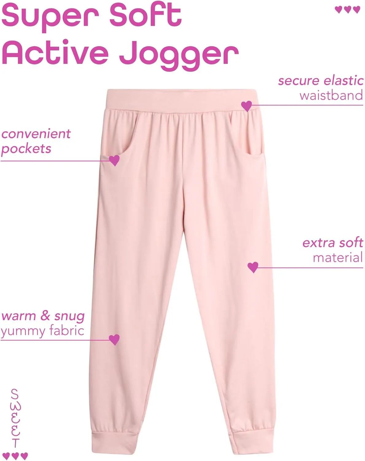 Sweet Hearts Girls Sweatpants - 3 Pack Girls' Activewear High Waisted Jogger Pants with Pockets: Made in USA (Sizes: 5-18)