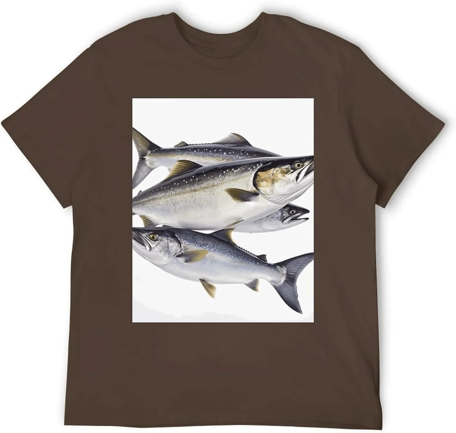 T Shirts Salmon Fish Short Sleeve for Men Crewneck Tees Trendy Casual Summer Tees Dark Coffee