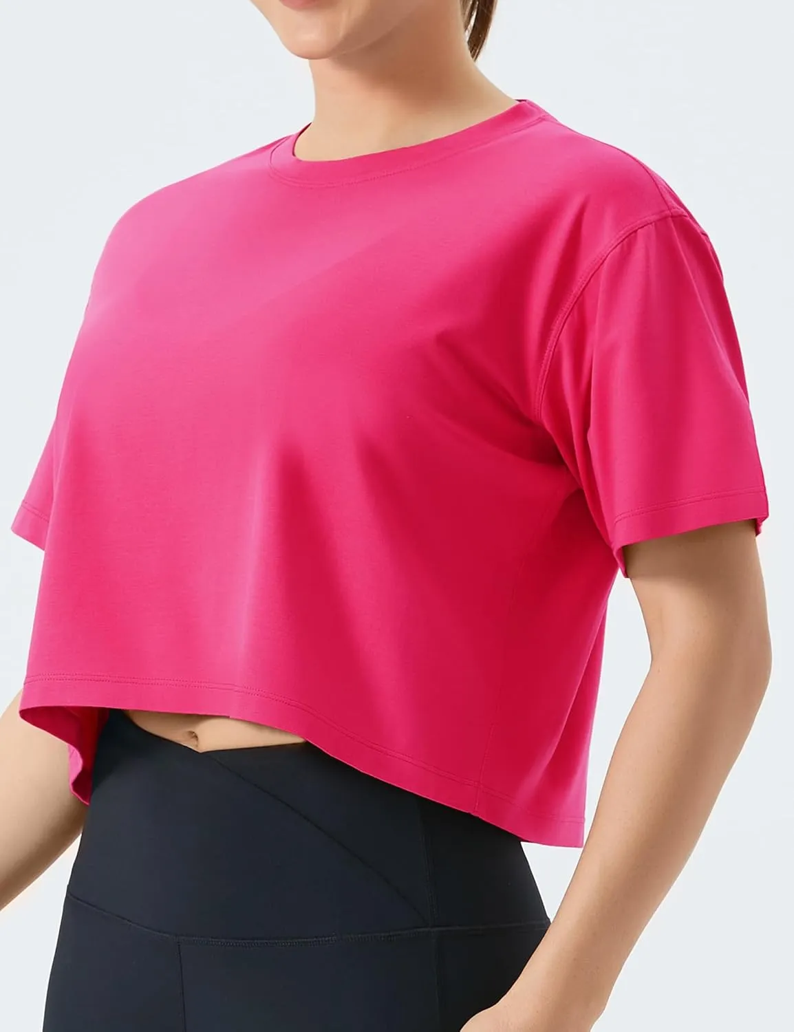 THE GYM PEOPLE Women's Workout Crop Top T-Shirt Short Sleeve Boxy Yoga Running Cropped Basic Tee
