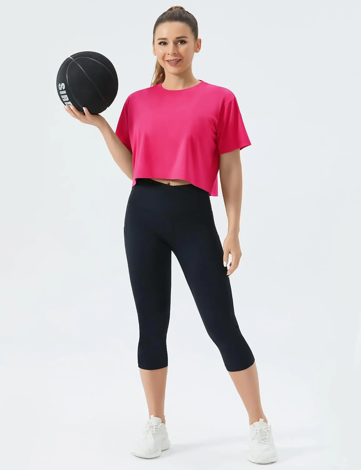 THE GYM PEOPLE Women's Workout Crop Top T-Shirt Short Sleeve Boxy Yoga Running Cropped Basic Tee