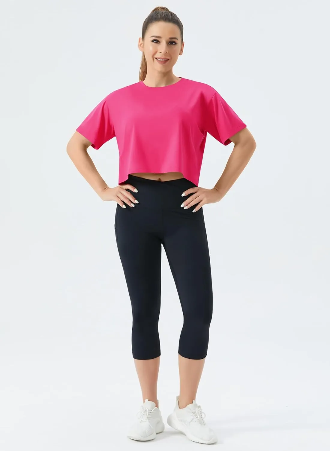THE GYM PEOPLE Women's Workout Crop Top T-Shirt Short Sleeve Boxy Yoga Running Cropped Basic Tee