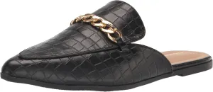 Tilocow Chain Mules for Women Round Toe Backless Flat Mules Comfortable Slides Mules Shoes Ladies Slip-on Loafers
