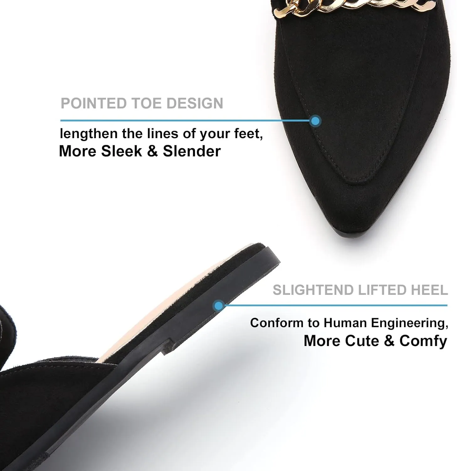 Tilocow Chain Mules for Women Round Toe Backless Flat Mules Comfortable Slides Mules Shoes Ladies Slip-on Loafers