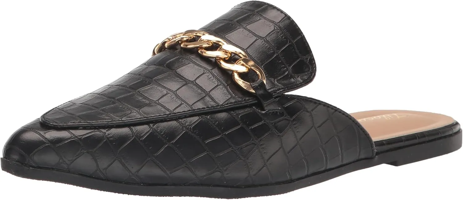 Tilocow Chain Mules for Women Round Toe Backless Flat Mules Comfortable Slides Mules Shoes Ladies Slip-on Loafers