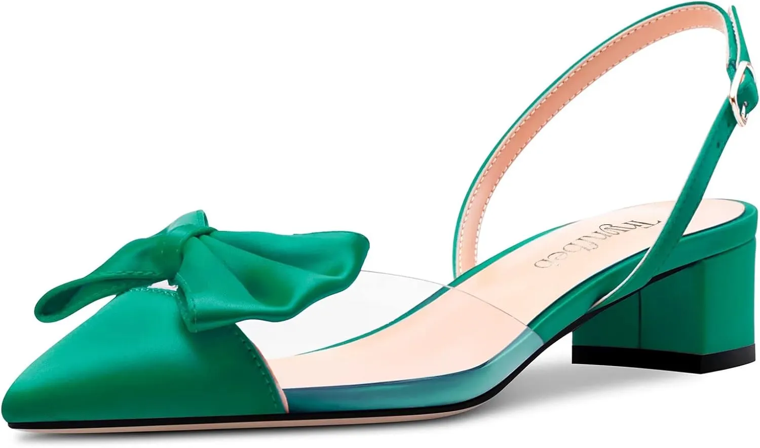 TNYNFBEB Women Chunky Block Mid Heel Pointed Toe Sandals Ankle Strap Slingback Buckle Bow-knot Party Cute 2.0 Inches Heels