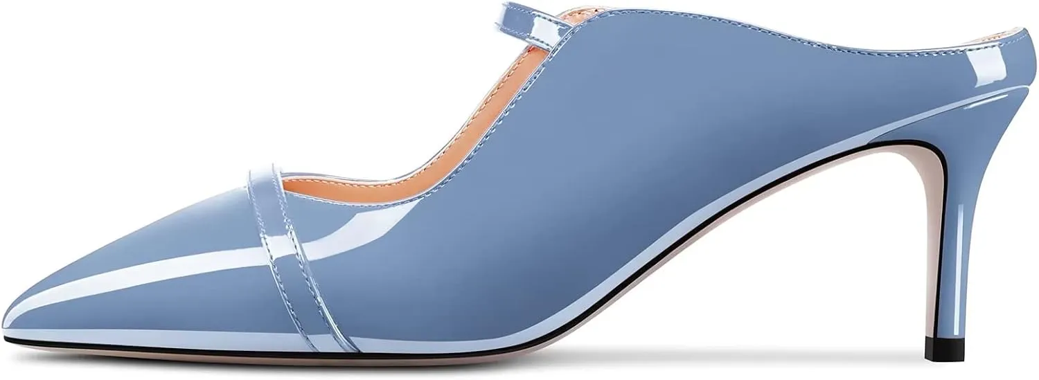 TNYNFBEB Women Mid Heel Close Pointed Toe Sandals Slingback Slip-on Wedding Party Cute Basic Classic Dress 2.6 Inches Heels
