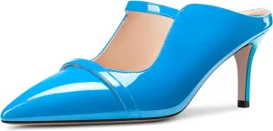 TNYNFBEB Women Mid Heel Close Pointed Toe Sandals Slingback Slip-on Wedding Party Cute Basic Classic Dress 2.6 Inches Heels