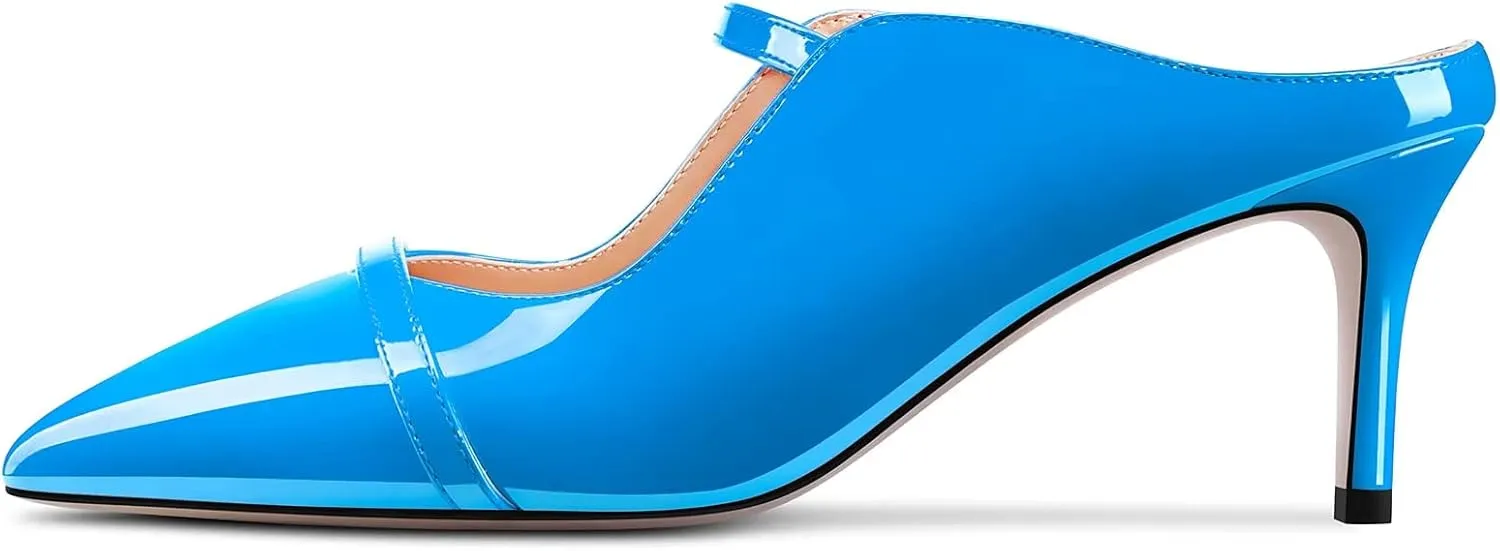 TNYNFBEB Women Mid Heel Close Pointed Toe Sandals Slingback Slip-on Wedding Party Cute Basic Classic Dress 2.6 Inches Heels