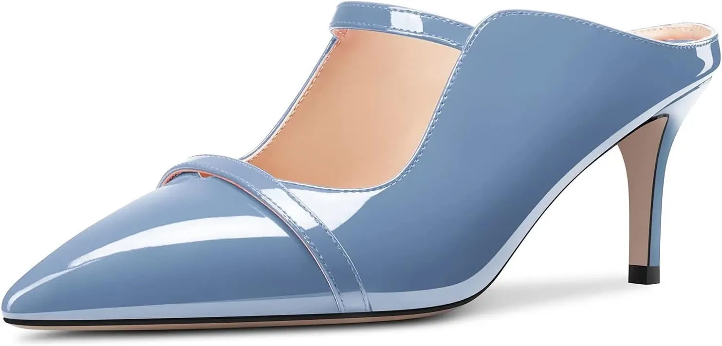 TNYNFBEB Women Mid Heel Close Pointed Toe Sandals Slingback Slip-on Wedding Party Cute Basic Classic Dress 2.6 Inches Heels