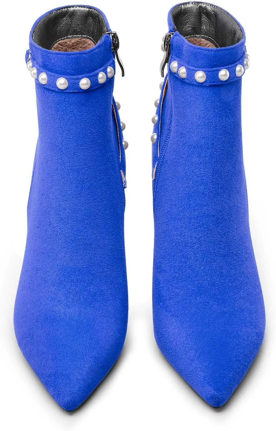 TNYNFBEB Womens Stiletto High Heel Pointed Toe Ankle Boots Short Bootie Boots Zipper Pearls Prom Dress Winter 3.9 Inches Heels