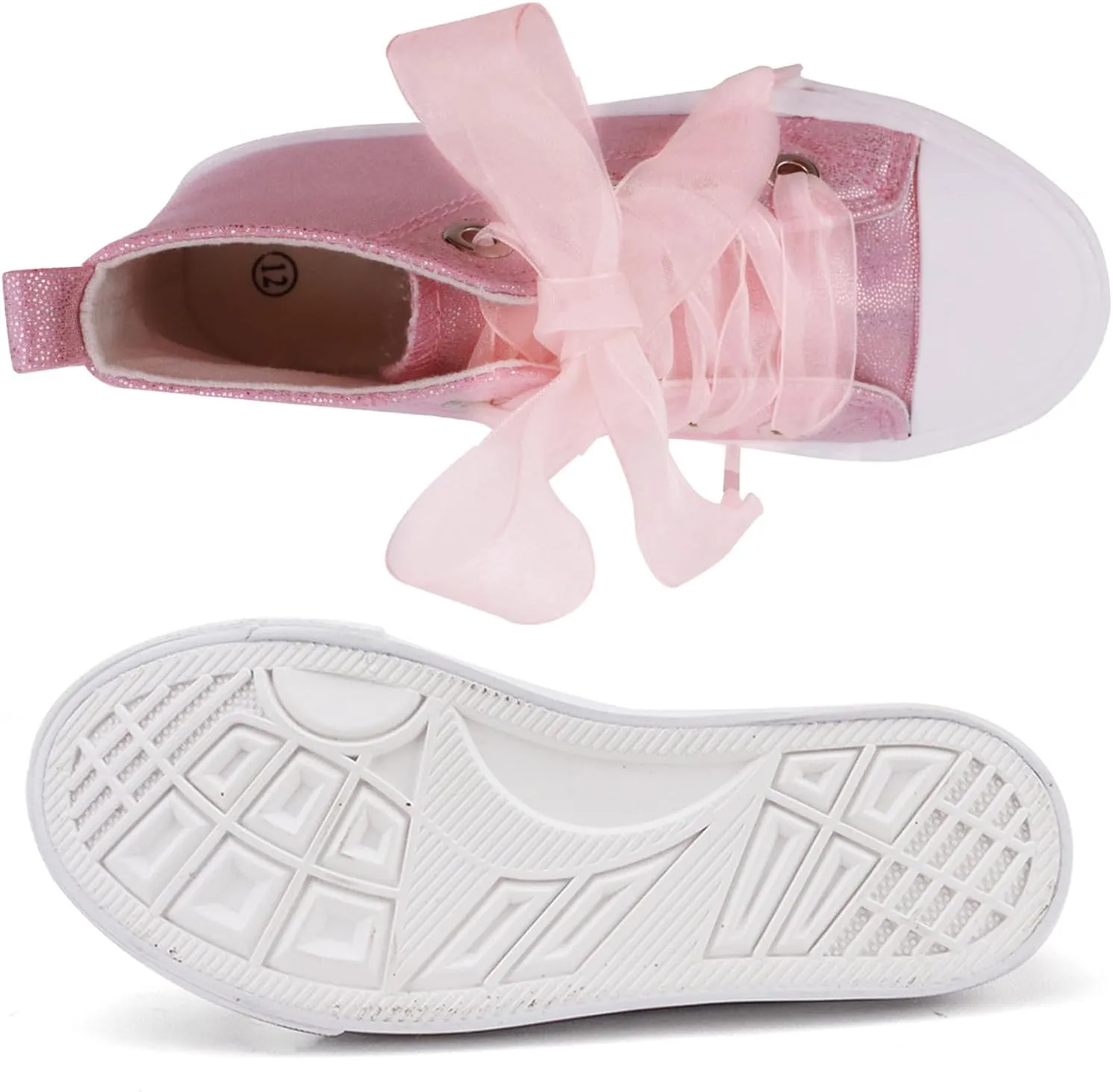 Toandon Little Kids Girls Glimmer Glitter Ribbon Lace Sneakers Age 3-10