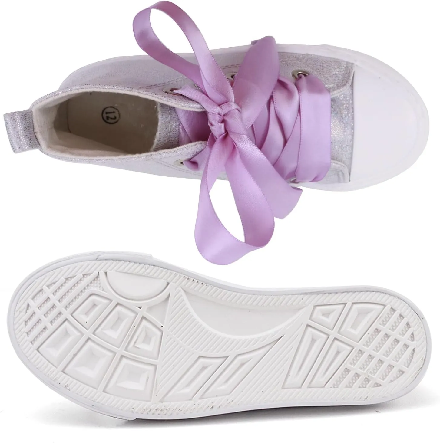 Toandon Little Kids Girls Glimmer Glitter Ribbon Lace Sneakers Age 3-10
