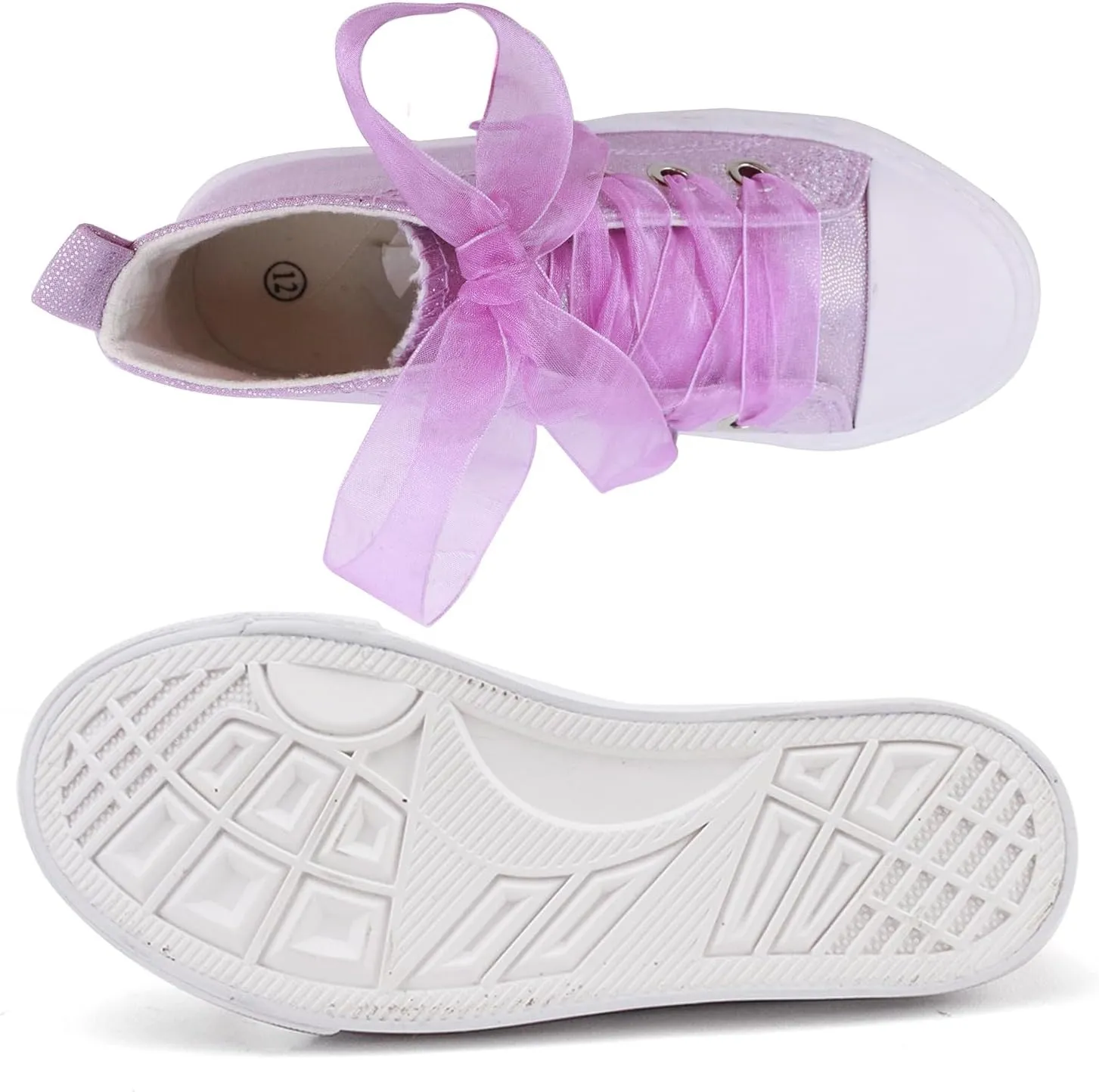 Toandon Little Kids Girls Glimmer Glitter Ribbon Lace Sneakers Age 3-10