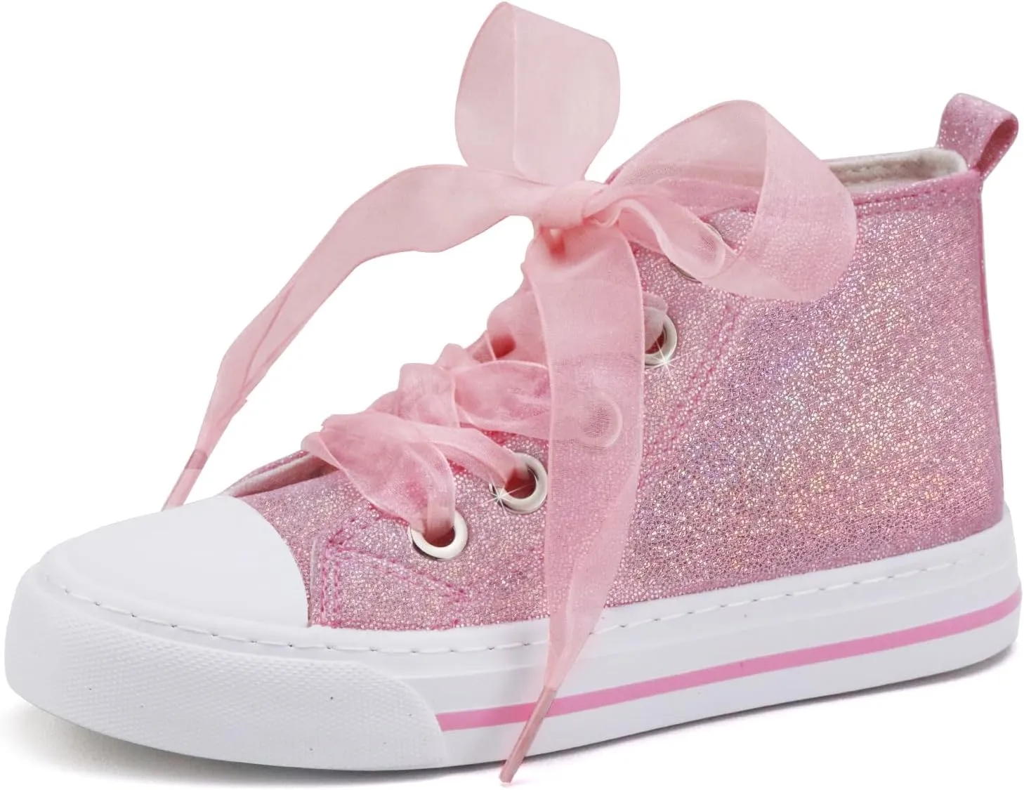 Toandon Little Kids Girls Glimmer Glitter Ribbon Lace Sneakers Age 3-10