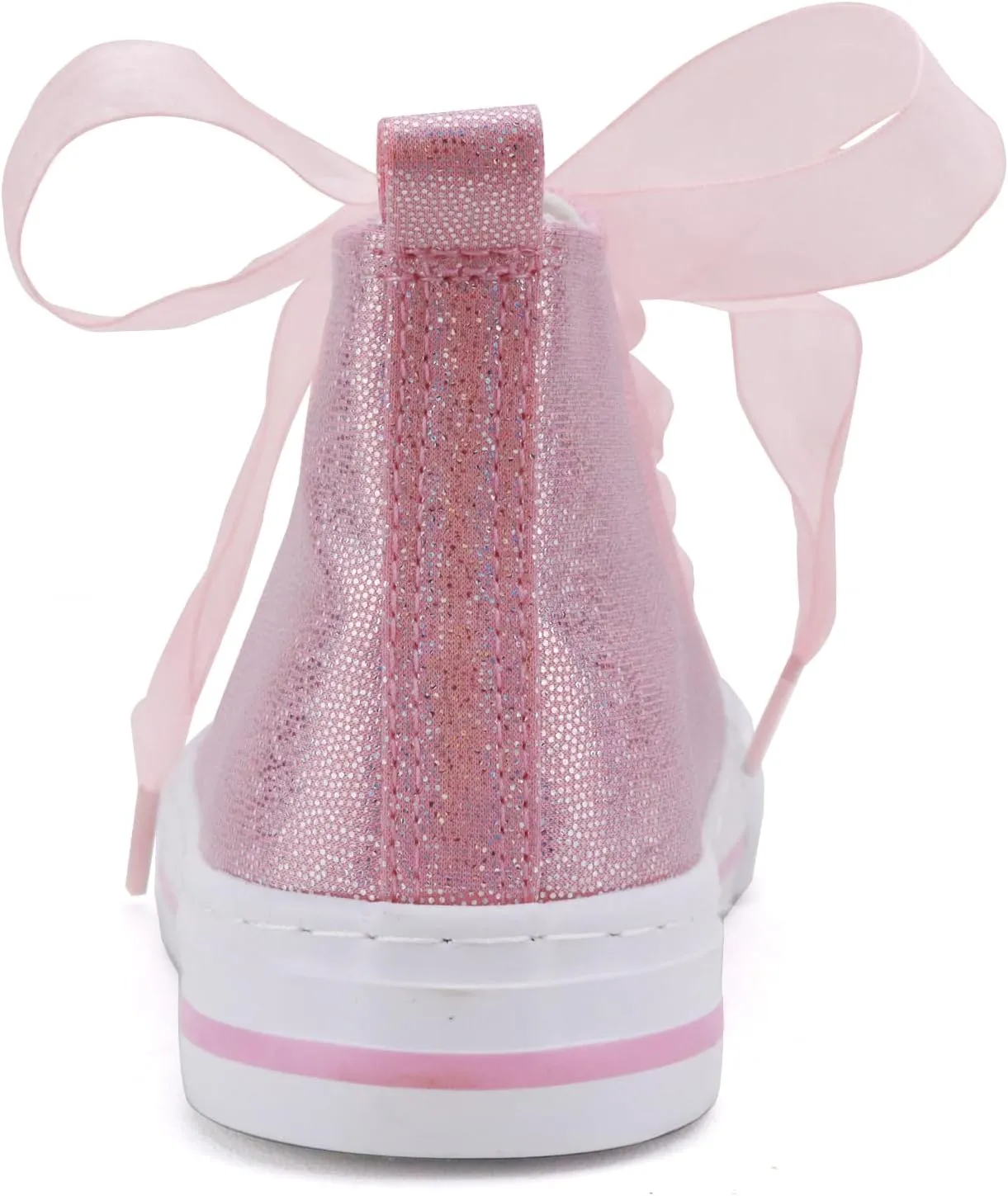 Toandon Little Kids Girls Glimmer Glitter Ribbon Lace Sneakers Age 3-10