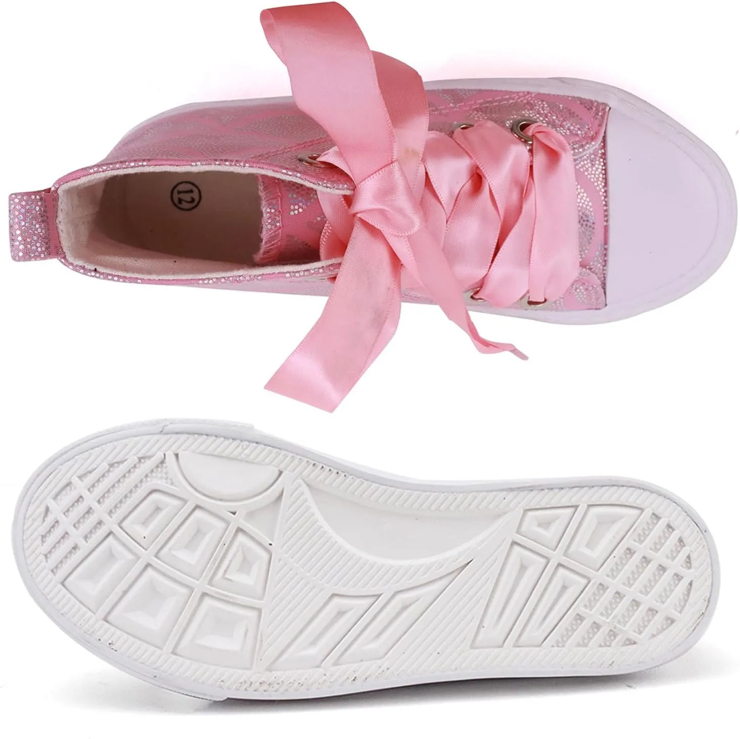 Toandon Little Kids Girls Glimmer Glitter Ribbon Lace Sneakers Age 3-10